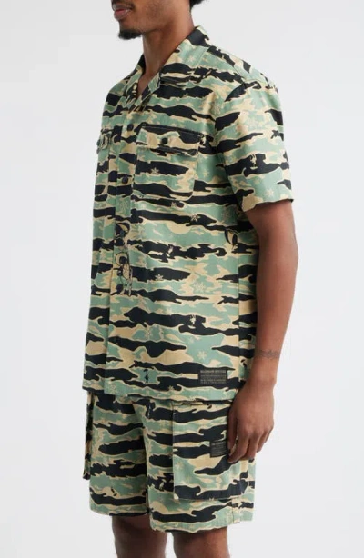 Billionaire Boys Club Bb Tiger Camo Cotton Camp Shirt In Green