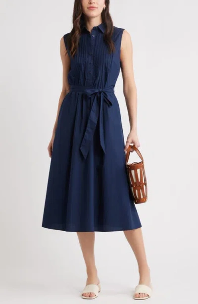 Caslonr Caslon(r) Pintuck Sleeveless Cotton Poplin Shirtdress