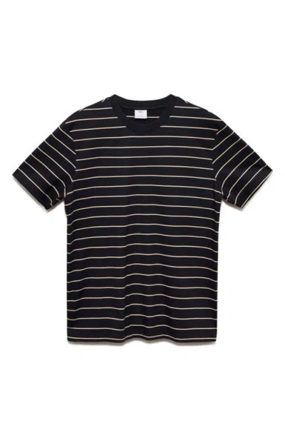 Mango Relaxed Fit Stripe Cotton T-shirt In Black