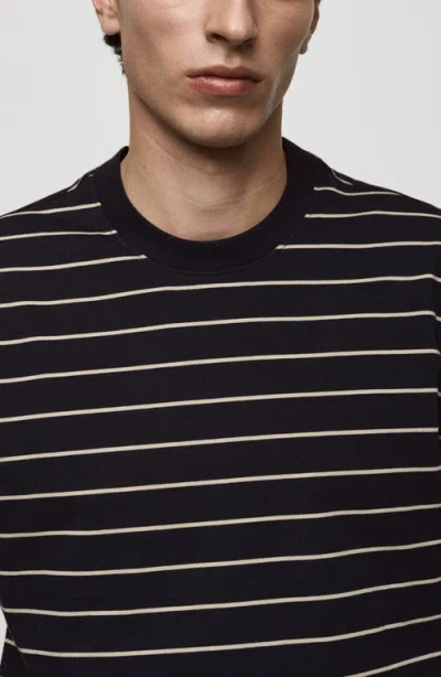 Mango Relaxed Fit Stripe Cotton T-shirt In Black