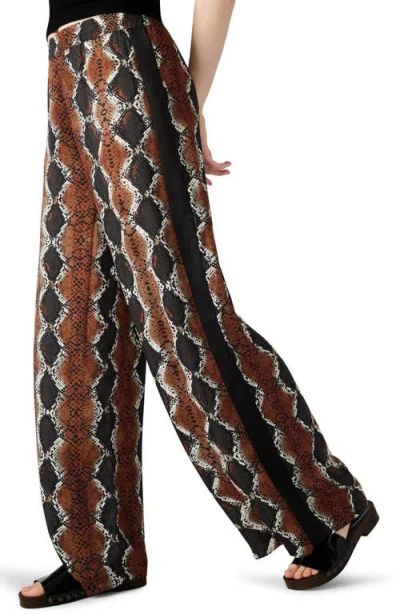Steve Madden Moxie Snakeskin Print Side Stripe Wide Leg Pants In Brown