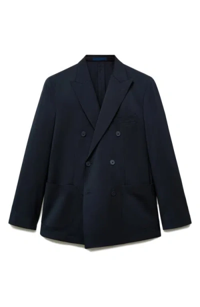 Mango Men's Cold Wool Double-breasted Suit Blazer In Blue