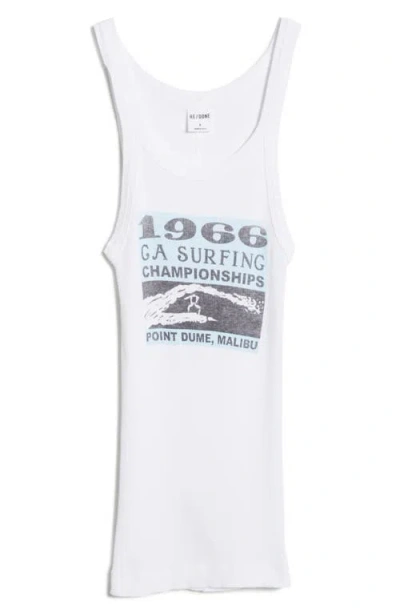 Re/done Ca Surf Cotton Rib Tank Top In White