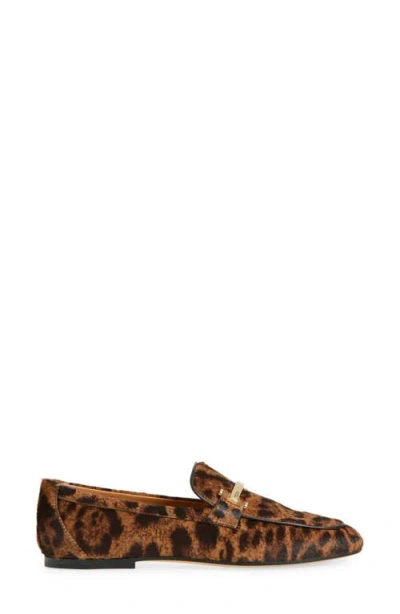 Tod's Brown Loafers With Logo Plaque On The Front And All-over Leopard Motif