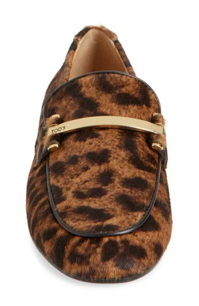 Tod's Brown Loafers With Logo Plaque On The Front And All-over Leopard Motif