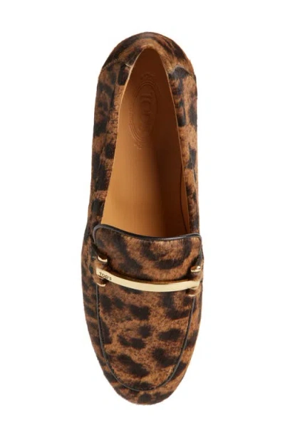 Tod's Brown Loafers With Logo Plaque On The Front And All-over Leopard Motif