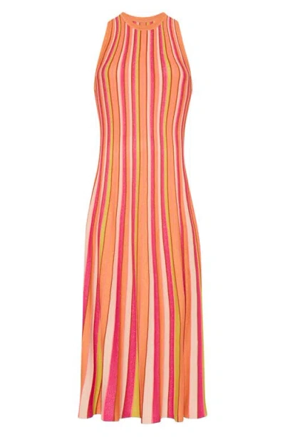 Milly Multi Color Stripe Sleeveless Midi Dress In Multi