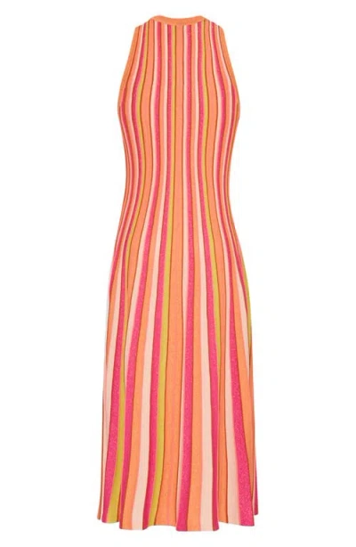 Milly Multi Color Stripe Sleeveless Midi Dress In Multi