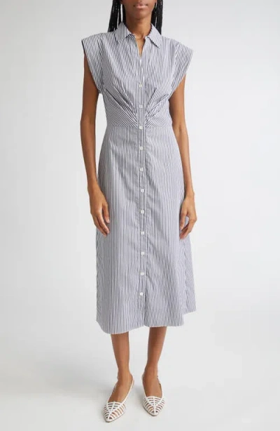 Veronica Beard Haydon Stripe Cotton Blend Shirtdress In Gray