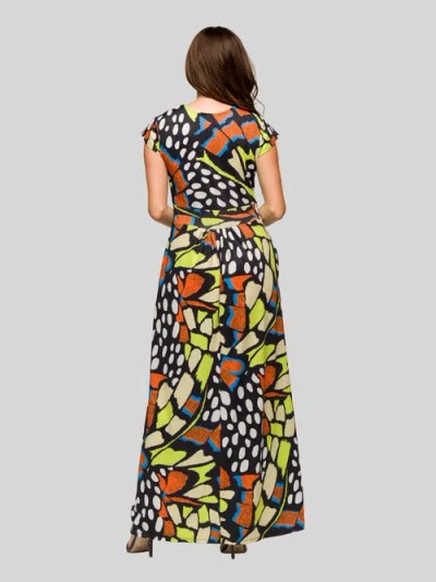 24seven Comfort Apparel Maternity Butterfly Print Cap Sleeve V-neck Side Slit Pocket Maxi Dress In Multi