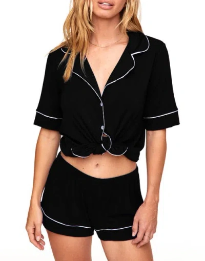 Adore Me Jane Pajama Shirt & Shorts Set In Black