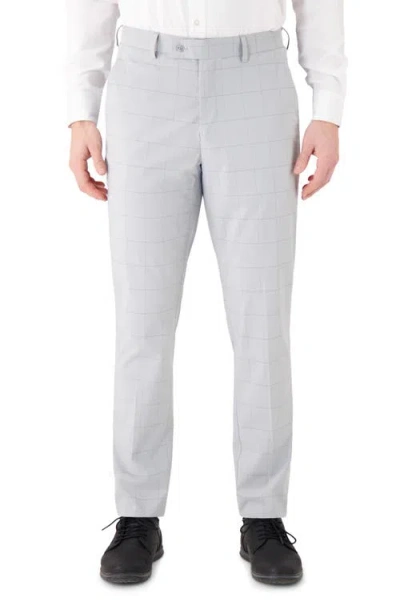 Victor Emmanuel Vince Flat Front Windowpane Check Stretch Dress Pants In Gray