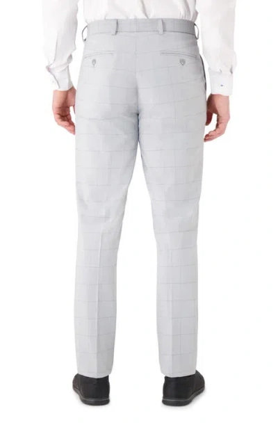 Victor Emmanuel Vince Flat Front Windowpane Check Stretch Dress Pants In Gray