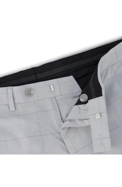 Victor Emmanuel Vince Flat Front Windowpane Check Stretch Dress Pants In Gray