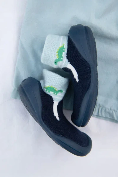 Komuello Baby Boy First Walk Sock Shoes Navy Dash In Blue