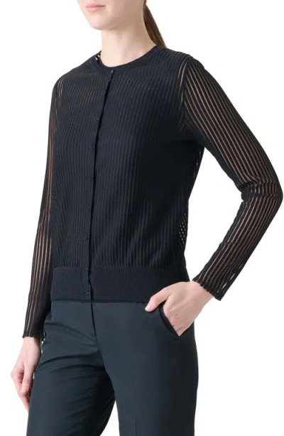 Akris Sheer Stripe Silk & Cotton Blend Cardigan