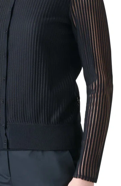 Akris Sheer Stripe Silk & Cotton Blend Cardigan
