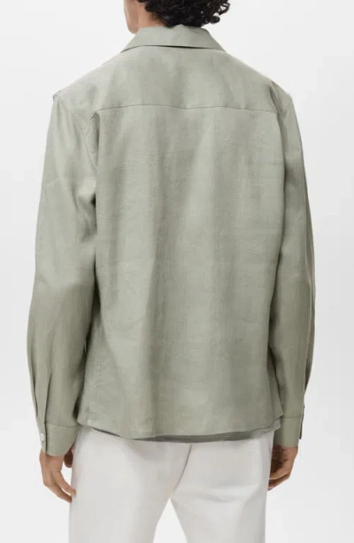 Mango Lightweight Linen Overshirt In Green