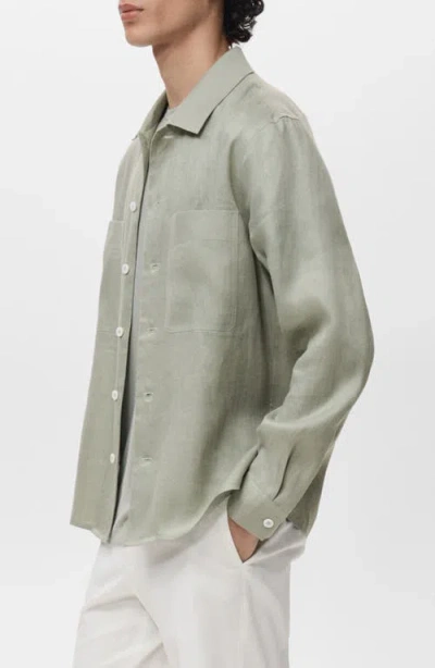 Mango Lightweight Linen Overshirt In Green