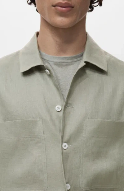 Mango Lightweight Linen Overshirt In Green