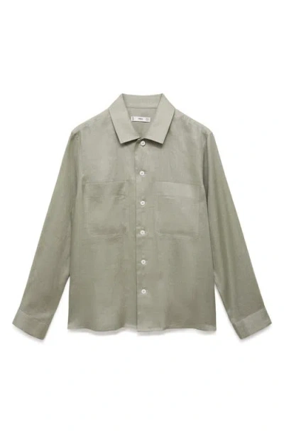 Mango Lightweight Linen Overshirt In Green