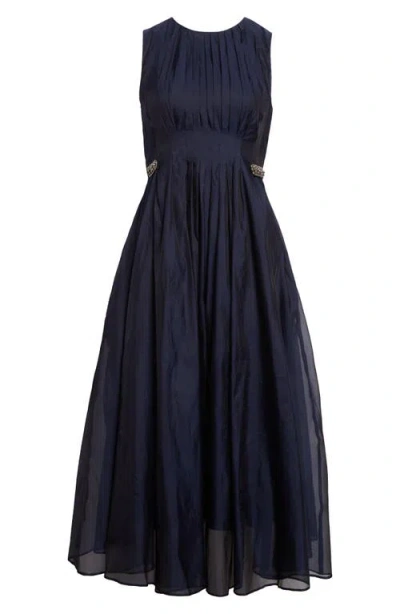 Max Mara Wally Pleated Silk Blend Organza Dress In Blue