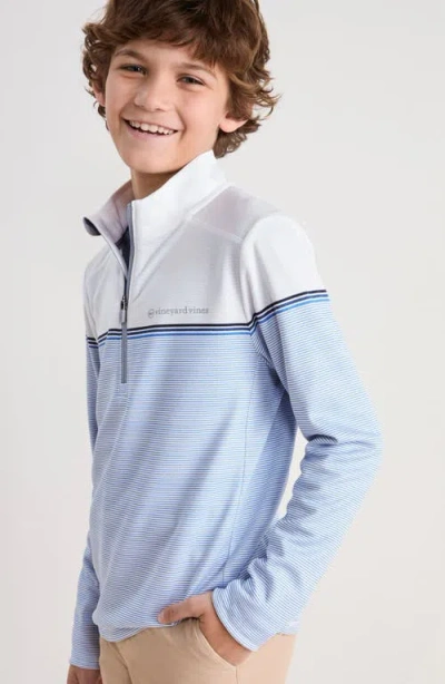 Vineyard Vines Kids' Striped Sankaty Performance Quarter Zip Pullover In Blue