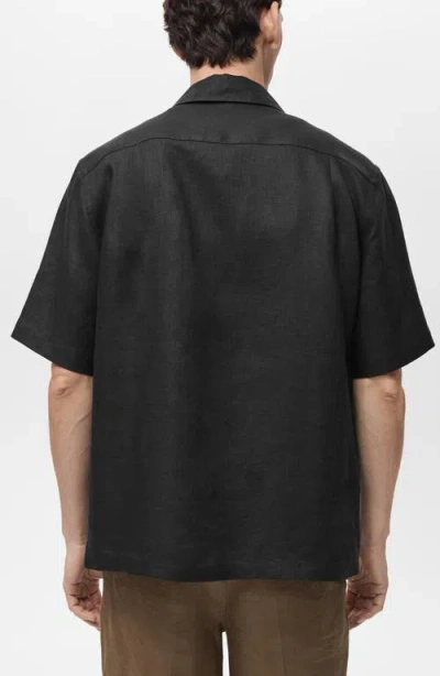 Mango Short Sleeve Linen Button-up Shirt In Black