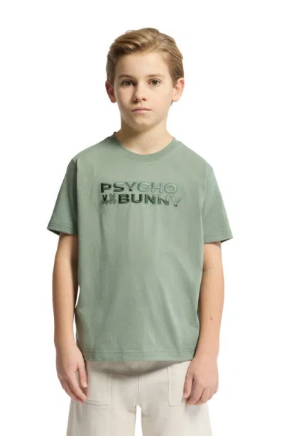 Psycho Bunny Kids' Berni Embroidered Cotton Graphic T-shirt In Green