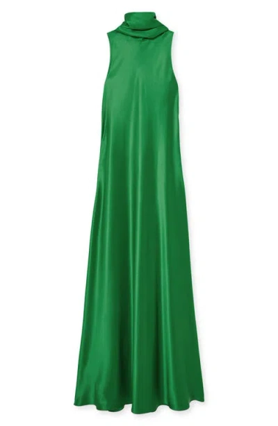 Reiss Fae Scarf Detail Satin Gown In Green