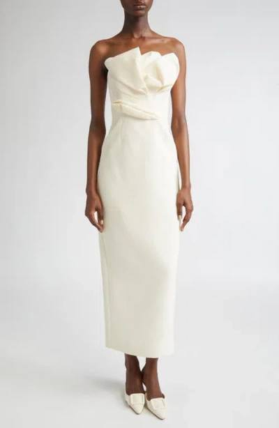 Lela Rose Draped Tulip Strapless Sheath Ankle Dress In White