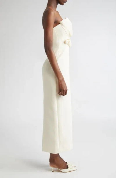 Lela Rose Draped Tulip Strapless Sheath Ankle Dress In White