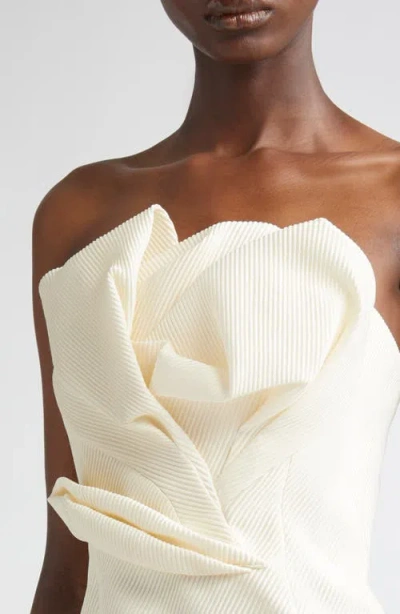 Lela Rose Draped Tulip Strapless Sheath Ankle Dress In White