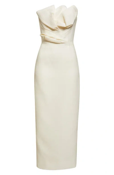 Lela Rose Draped Tulip Strapless Sheath Ankle Dress In White