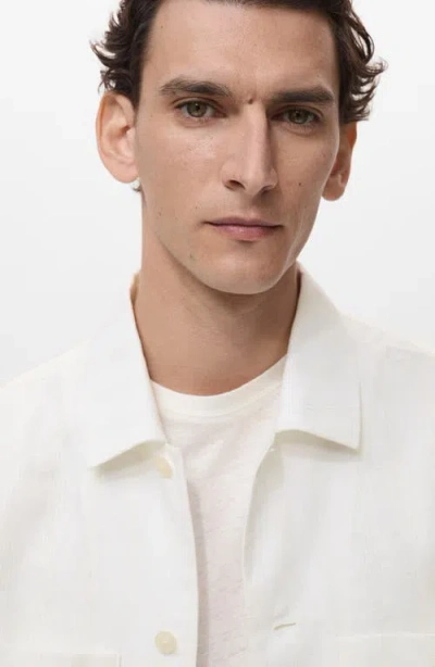 Mango Cotton & Linen Overshirt With Pockets In White