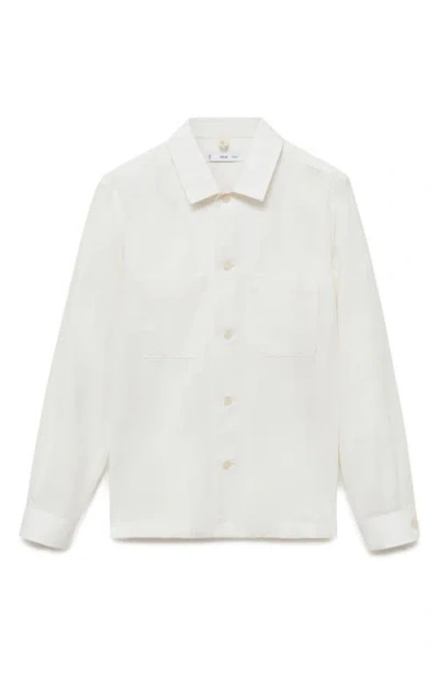 Mango Cotton & Linen Overshirt With Pockets In White