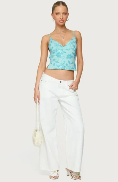 Edikted Pia Sequin Flower Open Back Camisole In Blue
