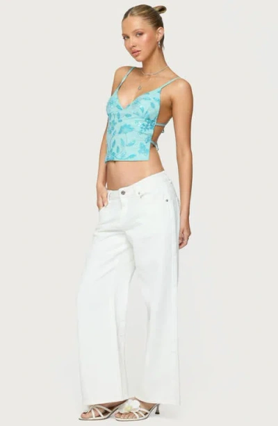 Edikted Pia Sequin Flower Open Back Camisole In Blue