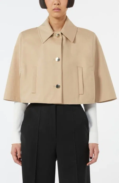 Max Mara Padre Water Repellent Cotton Gabardine Crop Cape In Neutral