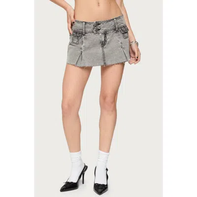 Edikted Vintage Washed Denim Mini Skort In Gray, Women's At Urban Outfitters In Brown