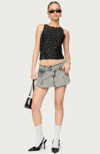 Edikted Vintage Washed Denim Mini Skort In Gray, Women's At Urban Outfitters In Brown