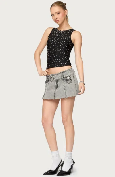 Edikted Vintage Washed Denim Mini Skort In Gray, Women's At Urban Outfitters In Brown