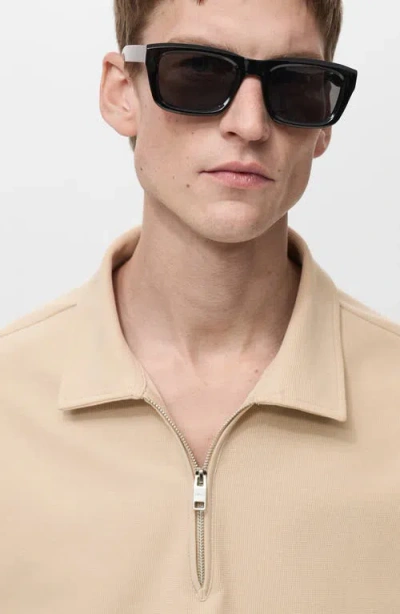 Mango Knit Quarter Zip Polo In Neutral