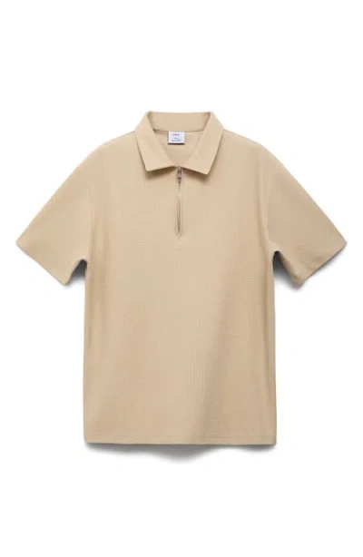Mango Knit Quarter Zip Polo In Neutral