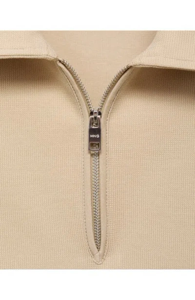 Mango Knit Quarter Zip Polo In Neutral
