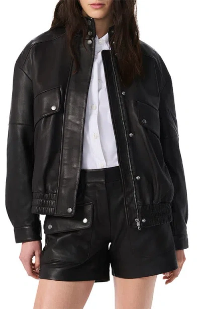 Rag & Bone Aria Leather Bomber Jacket In Black