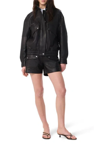 Rag & Bone Aria Leather Bomber Jacket In Black