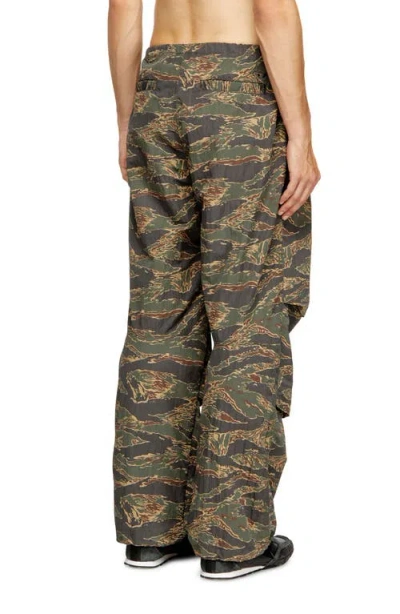 Diesel Cargo Pants In Camo-print Nylon In Green