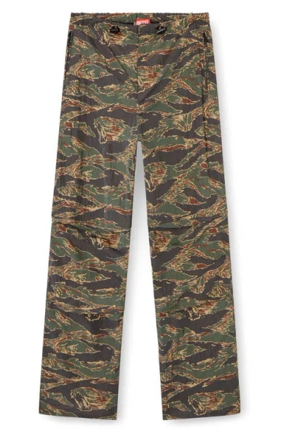 Diesel Cargo Pants In Camo-print Nylon In Green