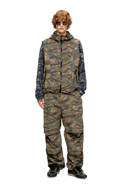 Diesel Cargo Pants In Camo-print Nylon In Green